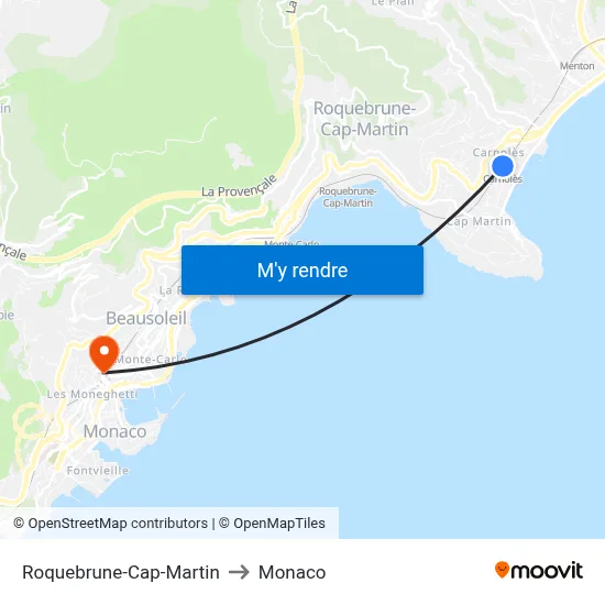 Roquebrune-Cap-Martin to Monaco map
