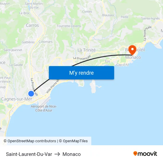 Saint-Laurent-Du-Var to Monaco map