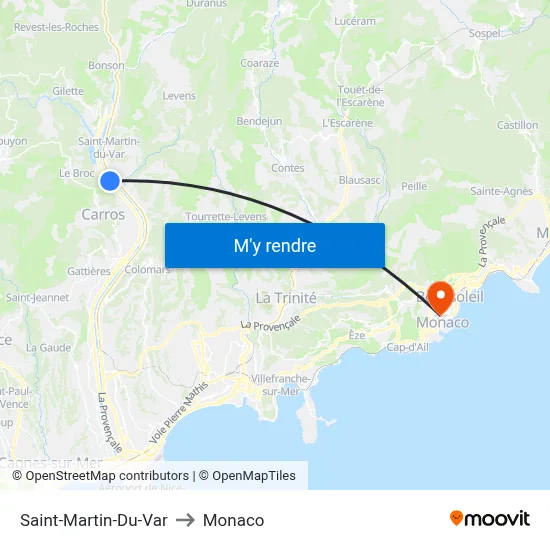 Saint-Martin-Du-Var to Monaco map