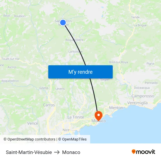 Saint-Martin-Vésubie to Monaco map