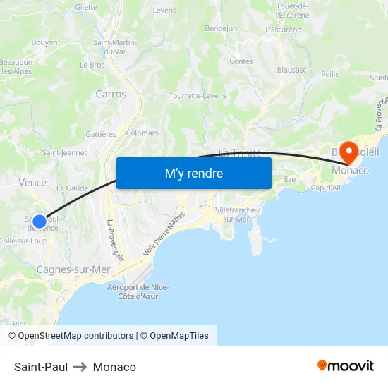 Saint-Paul to Monaco map