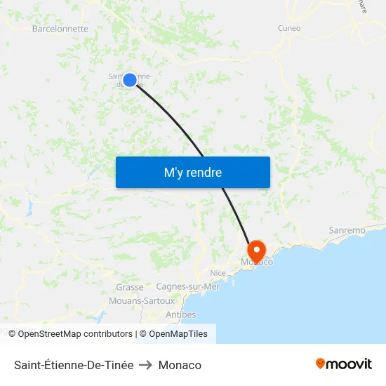 Saint-Étienne-De-Tinée to Monaco map