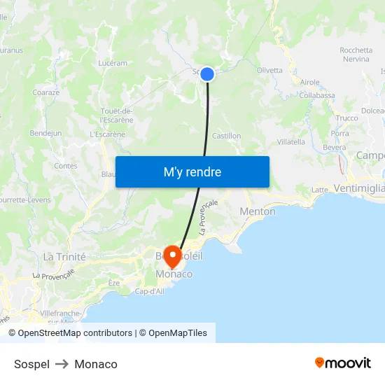 Sospel to Monaco map