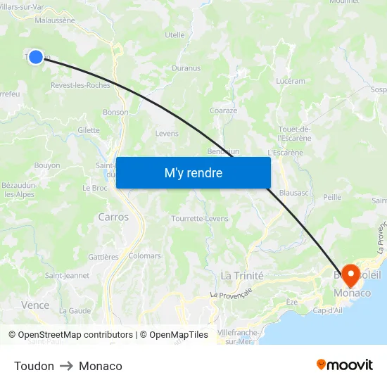 Toudon to Monaco map