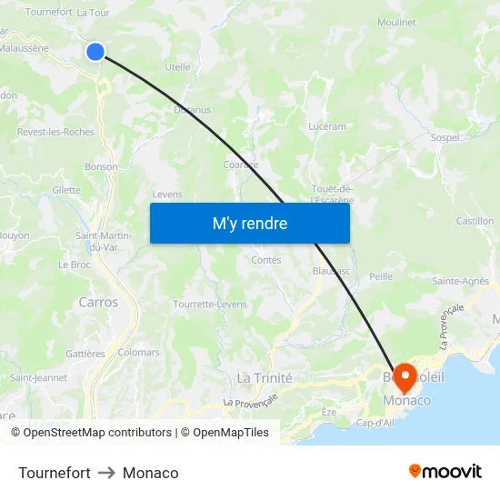 Tournefort to Monaco map