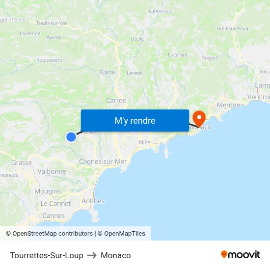 Tourrettes-Sur-Loup to Monaco map