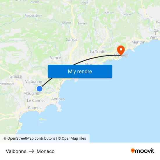 Valbonne to Monaco map