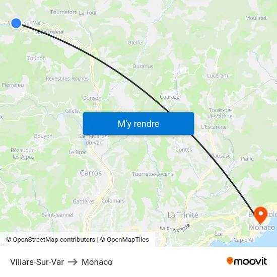 Villars-Sur-Var to Monaco map
