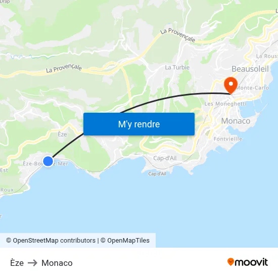 Èze to Monaco map