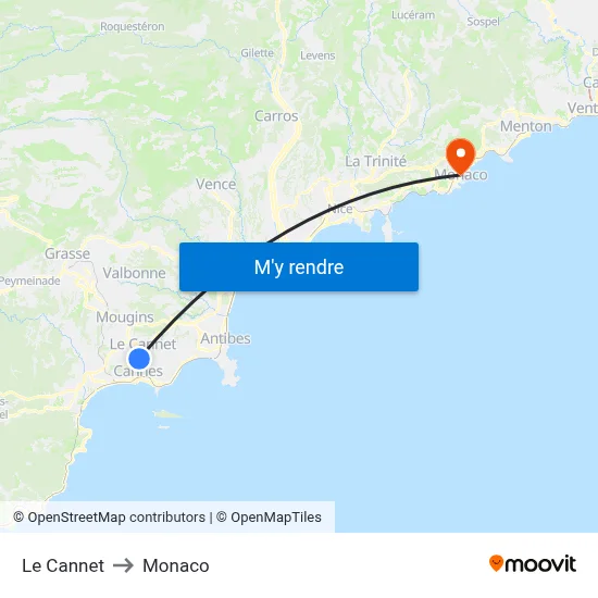 Le Cannet to Monaco map