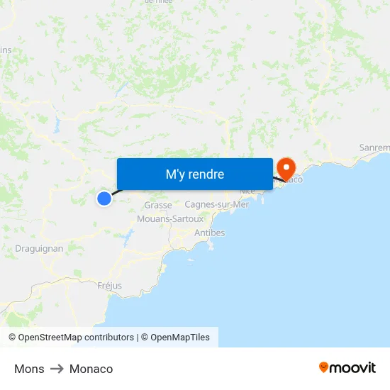 Mons to Monaco map