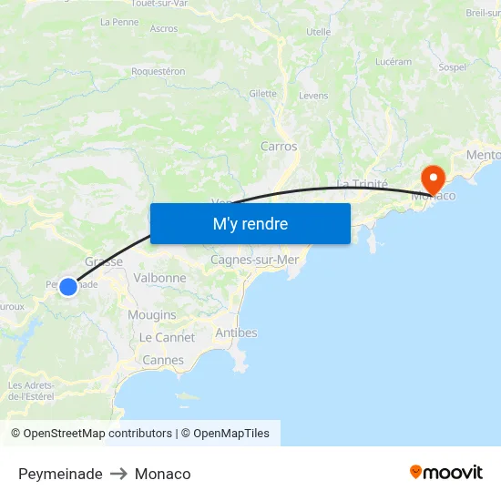 Peymeinade to Monaco map