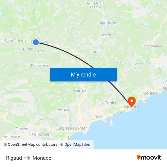 Rigaud to Monaco map