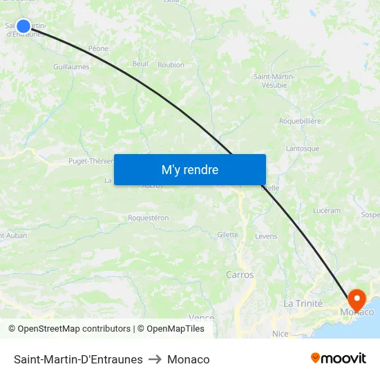 Saint-Martin-D'Entraunes to Monaco map