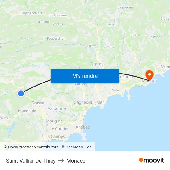 Saint-Vallier-De-Thiey to Monaco map