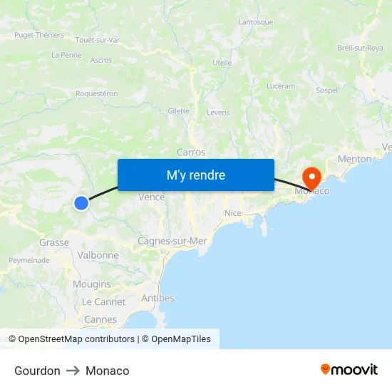 Gourdon to Monaco map