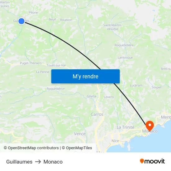 Guillaumes to Monaco map