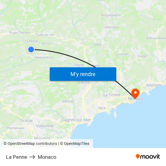 La Penne to Monaco map