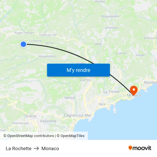 La Rochette to Monaco map
