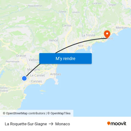 La Roquette-Sur-Siagne to Monaco map