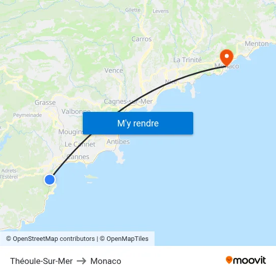 Théoule-Sur-Mer to Monaco map