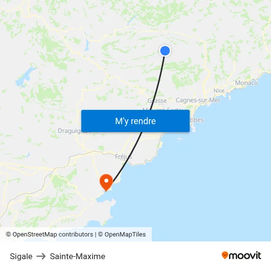 Sigale to Sainte-Maxime map