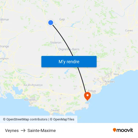 Veynes to Sainte-Maxime map