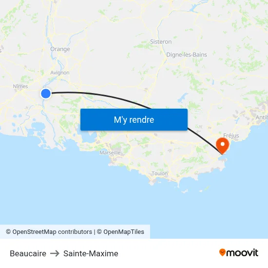 Beaucaire to Sainte-Maxime map