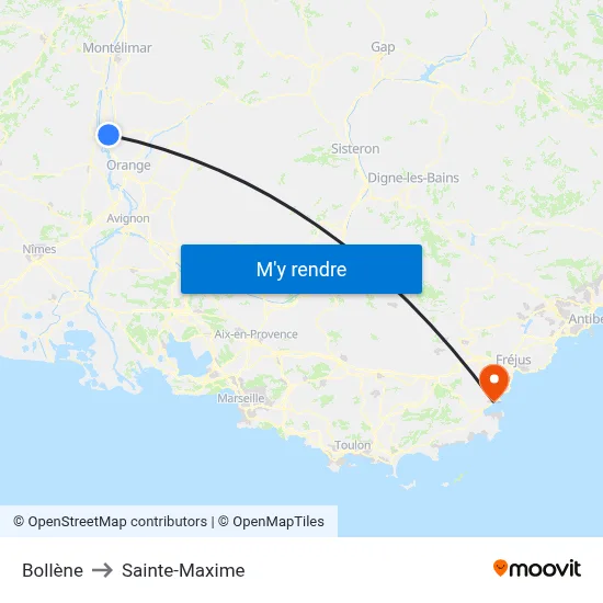 Bollène to Sainte-Maxime map
