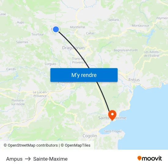 Ampus to Sainte-Maxime map