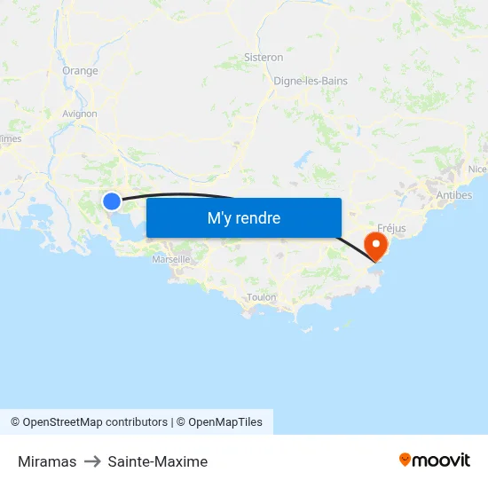 Miramas to Sainte-Maxime map