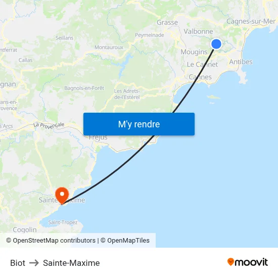 Biot to Sainte-Maxime map