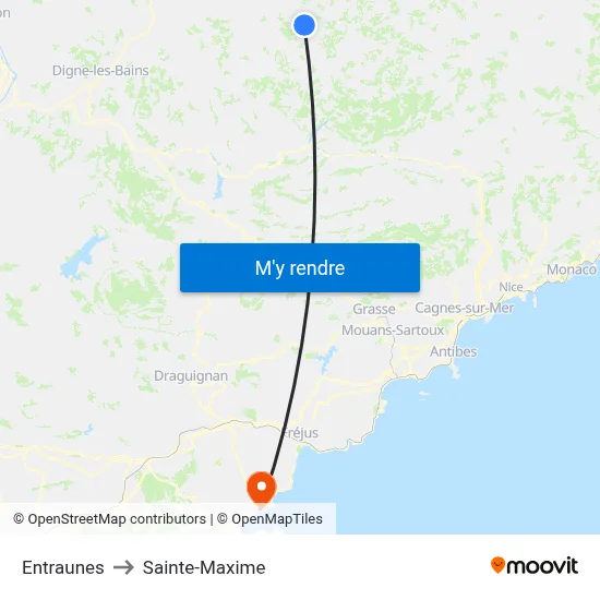 Entraunes to Sainte-Maxime map