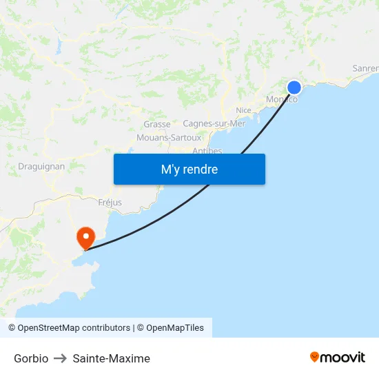 Gorbio to Sainte-Maxime map