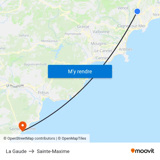 La Gaude to Sainte-Maxime map