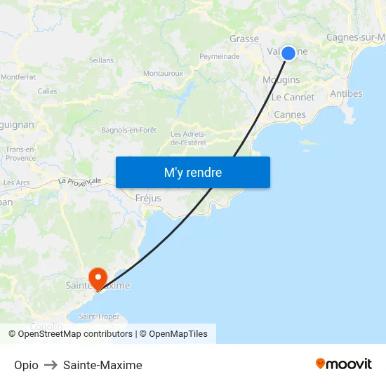 Opio to Sainte-Maxime map