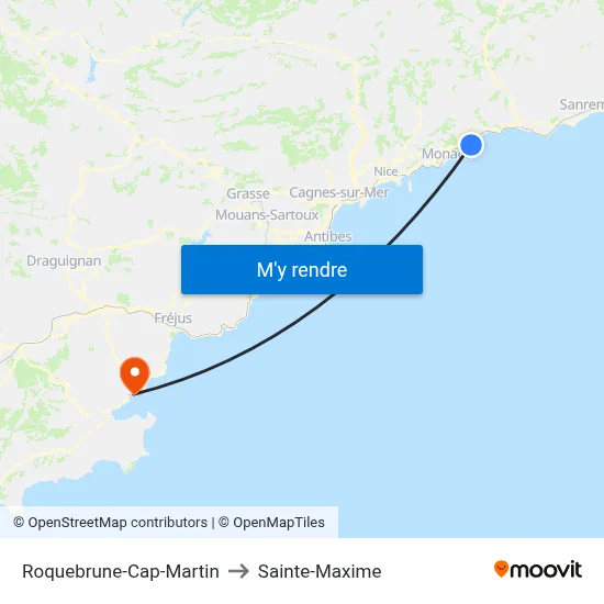 Roquebrune-Cap-Martin to Sainte-Maxime map