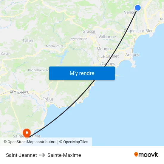 Saint-Jeannet to Sainte-Maxime map