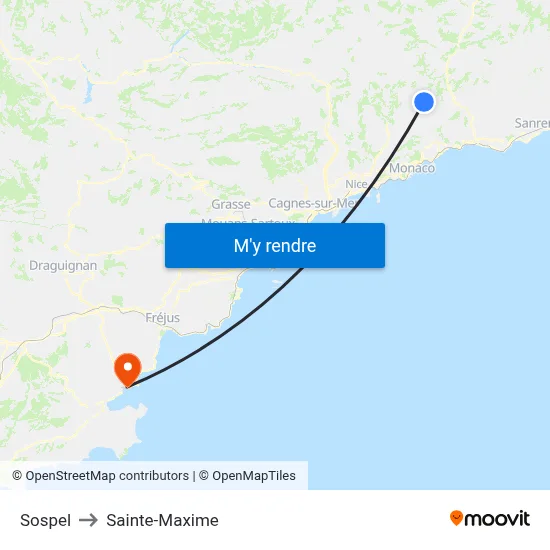 Sospel to Sainte-Maxime map