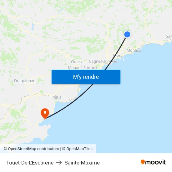 Touët-De-L'Escarène to Sainte-Maxime map