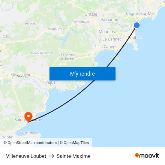 Villeneuve-Loubet to Sainte-Maxime map
