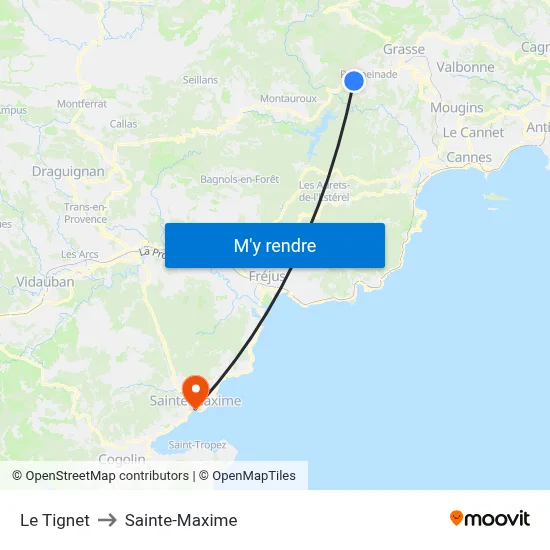 Le Tignet to Sainte-Maxime map