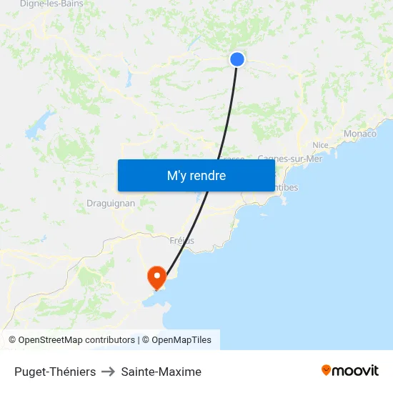 Puget-Théniers to Sainte-Maxime map