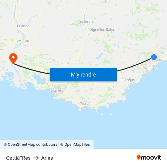 Gattiã¨Res to Arles map