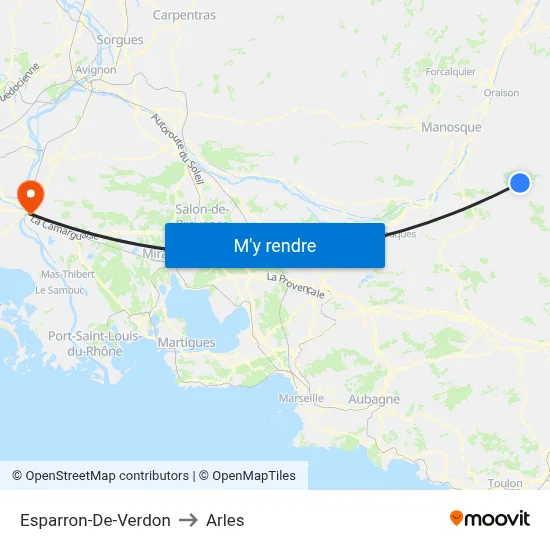 Esparron-De-Verdon to Arles map