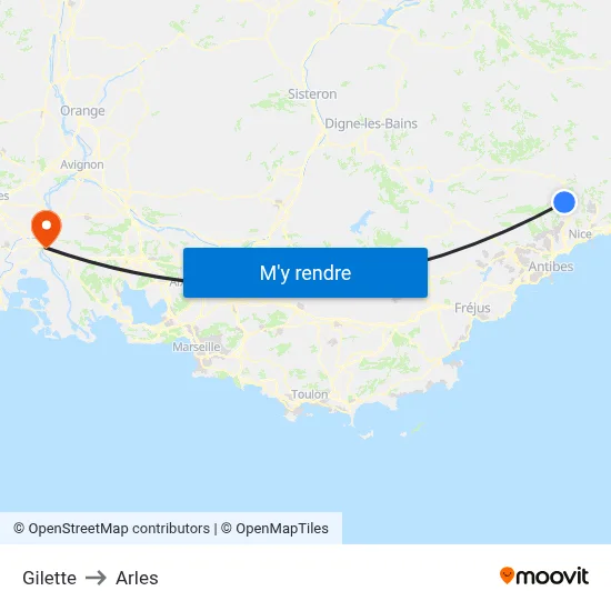 Gilette to Arles map