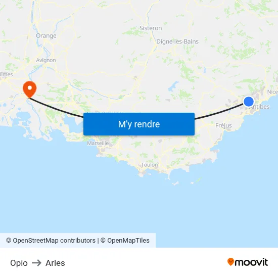 Opio to Arles map