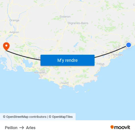 Peillon to Arles map