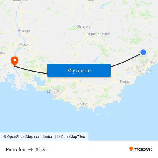 Pierrefeu to Arles map
