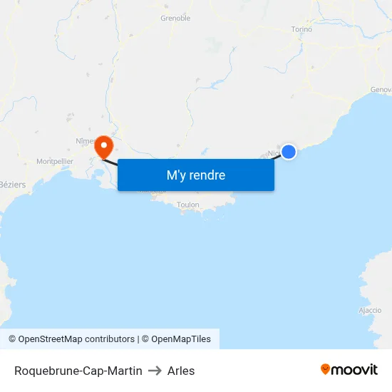 Roquebrune-Cap-Martin to Arles map